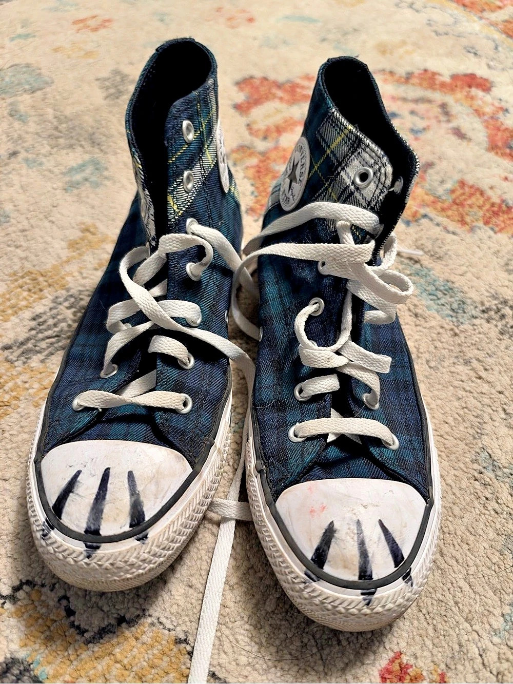 Converse Chuck Taylor All Star Plaid High Top Sneakers Blue & White US 6.5 - Picture 2 of 6